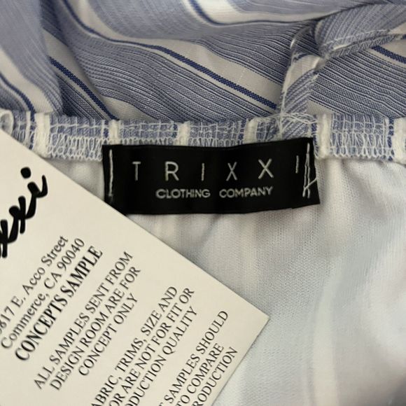 Trixxi Dress Women Small Blue White Striped Fit Flare Ruffle Wedding Guest Party - Picture 7 of 8